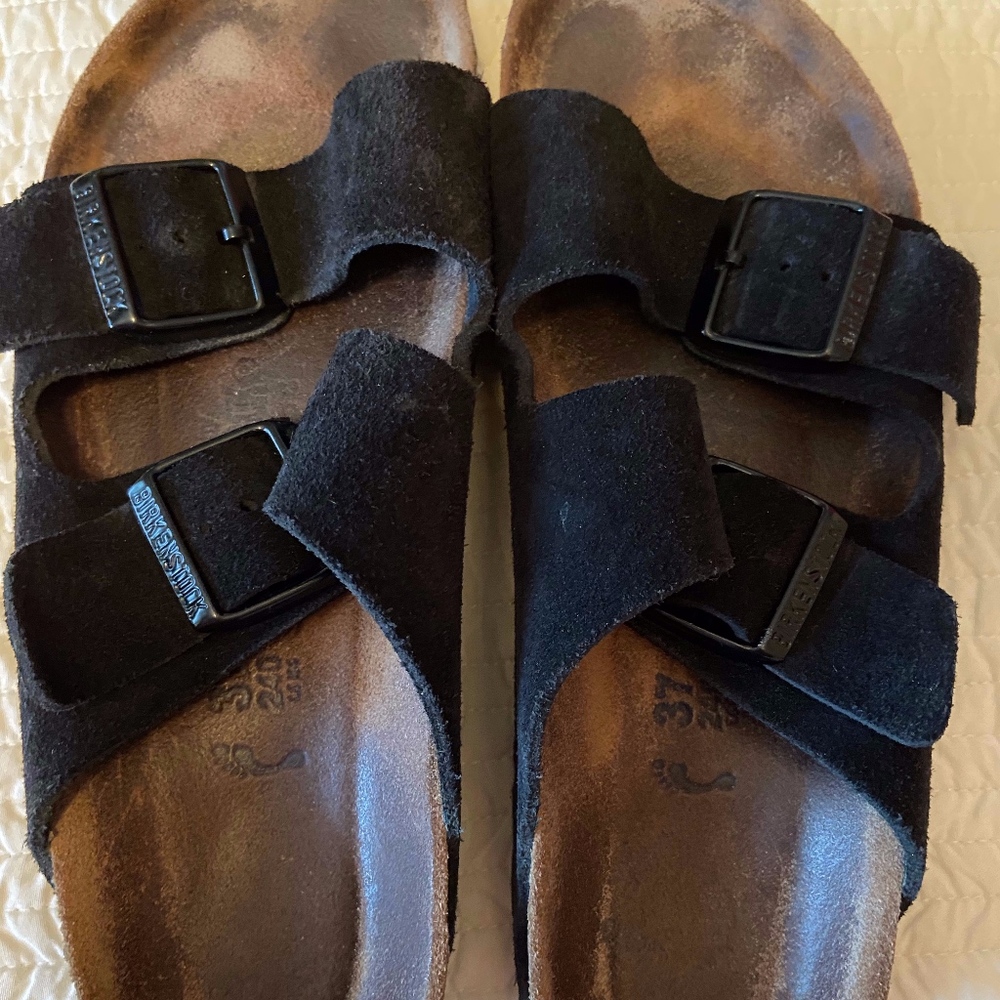 Birkenstock Arizona Black Suede Leather, Sz 7 EU37